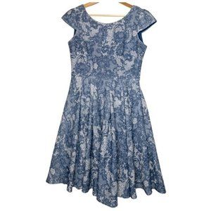 Betsey Johnson Womens Blue and Ivory Lace Print Fit and Flare Dress Size 2